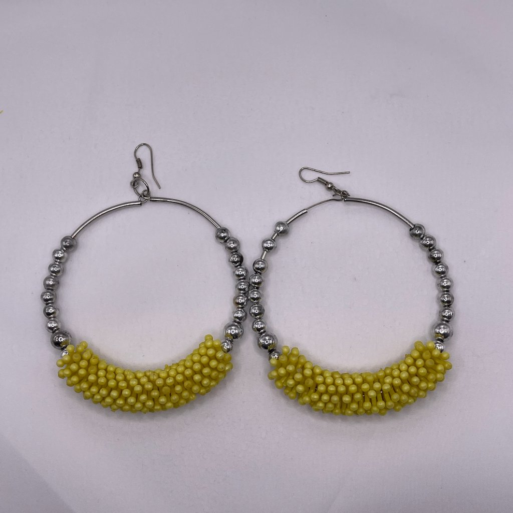 E34- Large Eurostyle Hoop Earrings In Silver-Tone And Yellow 6$